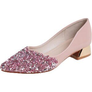 🆕Women's Pink Pumps Closed Toe Chunky Heels for Comfortable Work Pumps Shoes